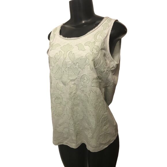 Small Chicos Womens Light Green Cotton Tank Top Pattern Raw Edge Neckline - Picture 4 of 8